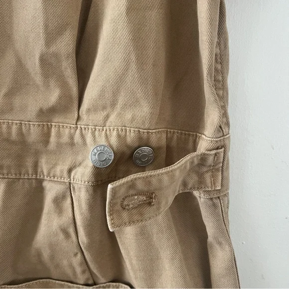 Madewell Garment Dyed Relaxed Coverall Shorts Jumpsuit Khaki Tan Size S